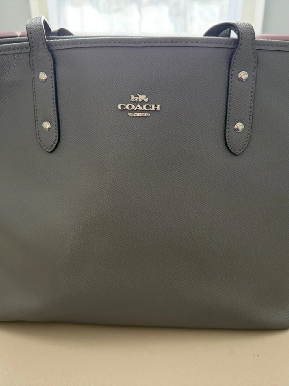 Coach F58846 Taupe Gray Crossgrain Leather Tote Shoulder Bag